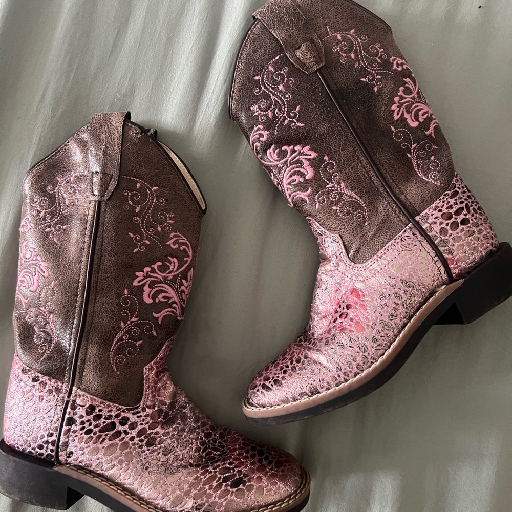 Kids Pink and Brown Western Boots